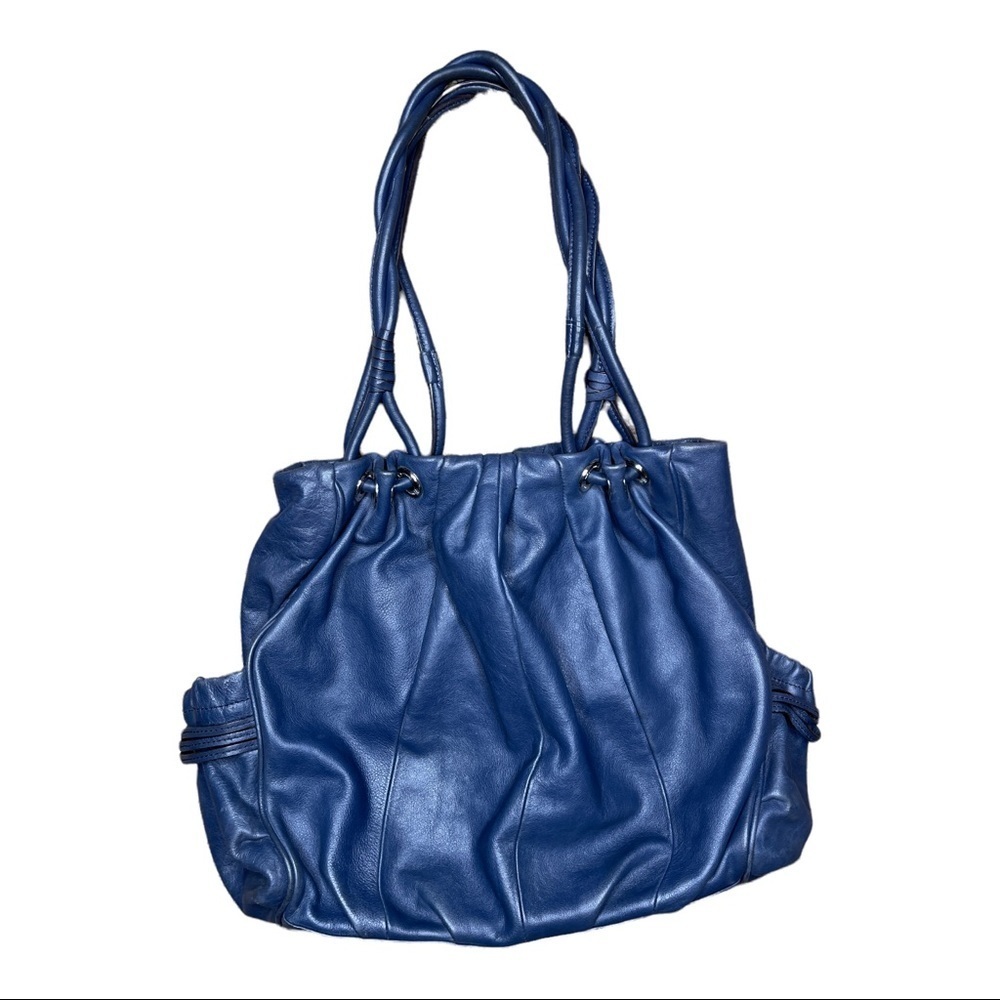 Large Navy Buttery Leather B. Makowsky Outer Pockets Hobo Shoulder Bag